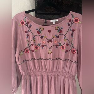 JODIFL Pink Ruched Tiered Maxi Dress with Bishop Sleeves